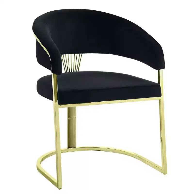 Royal Hampton 22 Inch Side Dining Chair, Gold Base, Padded Black Velvet