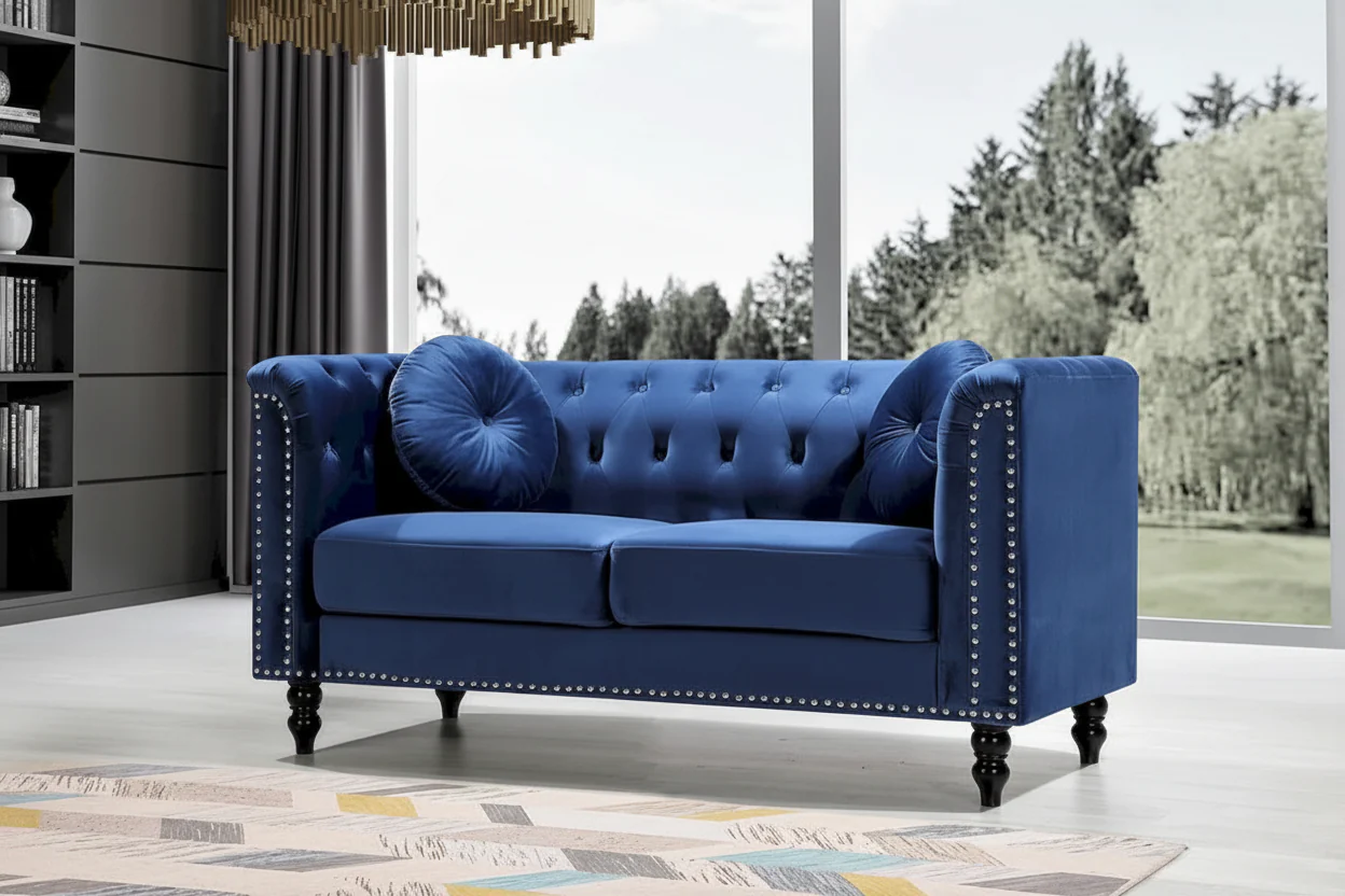 Classic Velvet Nailhead Chesterfield Loveseat
