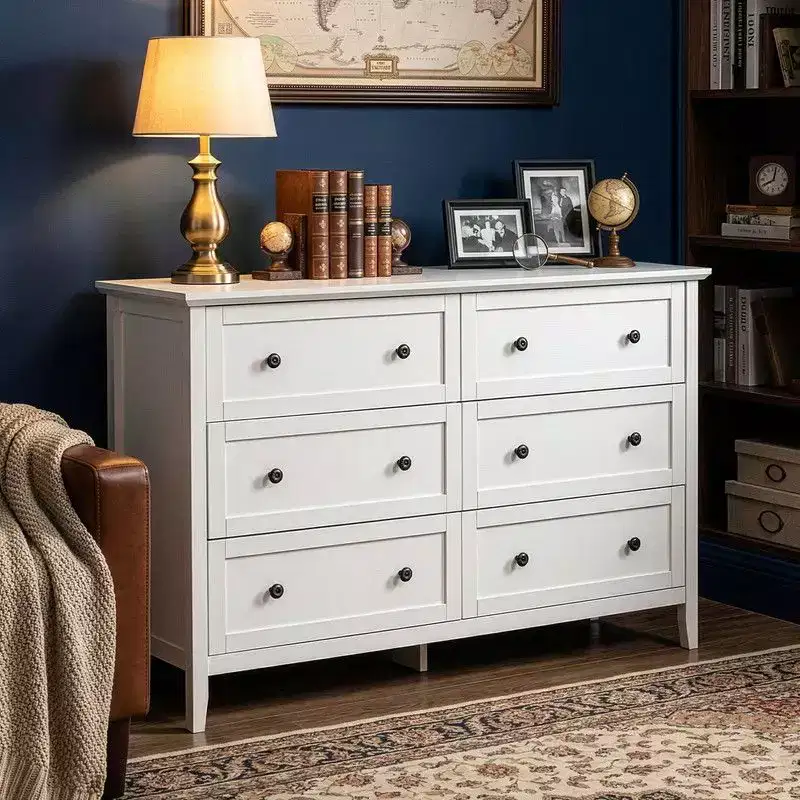 47-Inch Wide 6-Drawer Cabinet Melamine Finish Dual Handles Frame Design