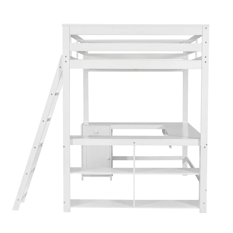 Full Size Loft Bed with U-shaped Desk
