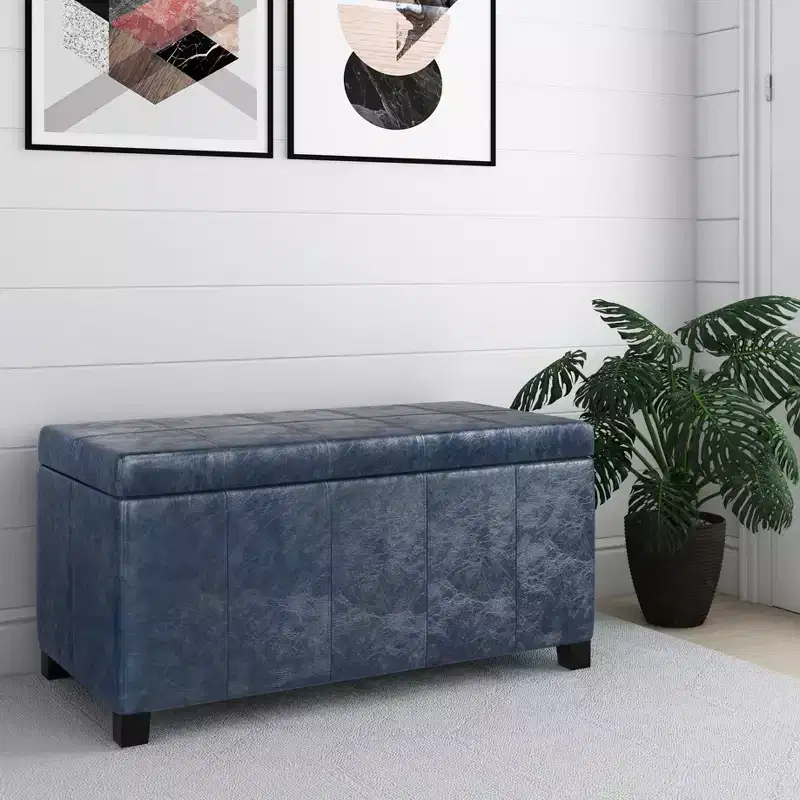 36IN Rectangular Storage Ottoman with Wdie Padding Seat, End Of Bed Bench with Wooden Frame, Ottoman Foot Rest for Living Room