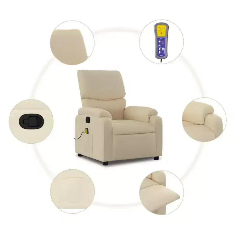 vidaXL Massage Recliner Chair Polyester, Metal, Plywood Single