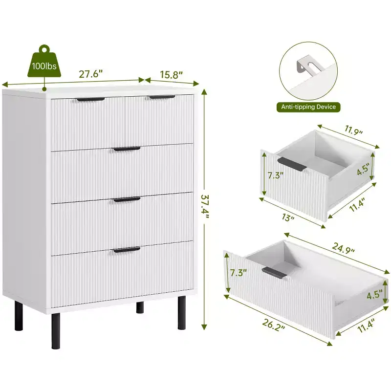 COZONY Fluted 5-Drawer Dresser  Modern Wood Chest w/ Wide Drawers & Metal Legs, Natural Oak