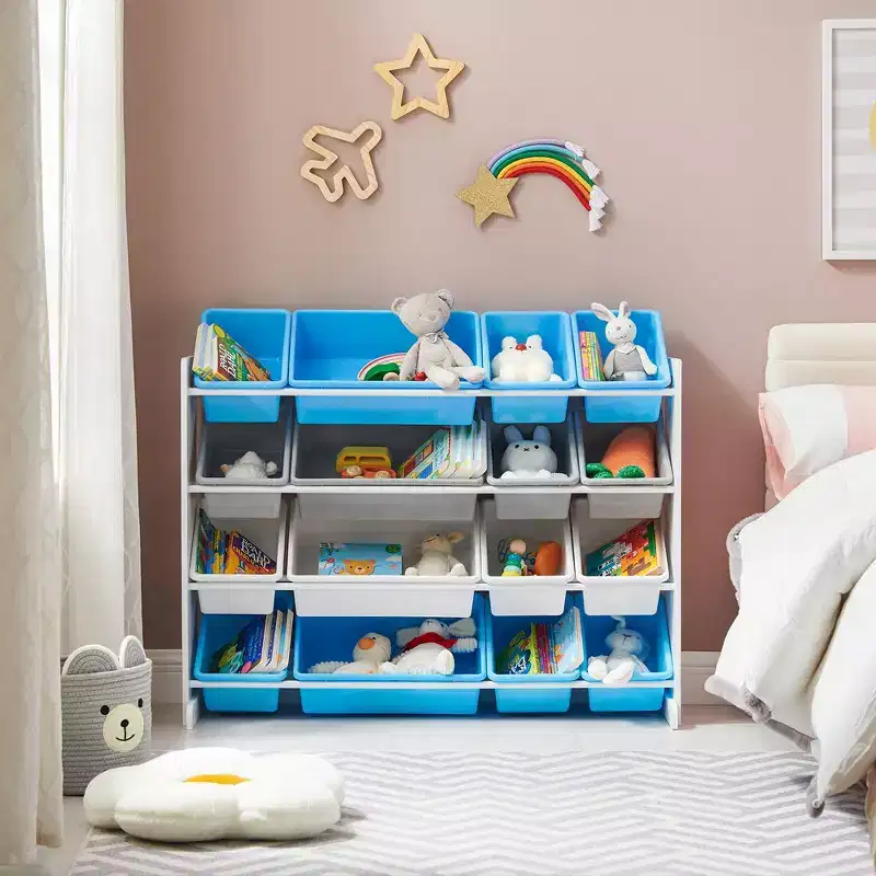 Kids Large Toy Storage Unit with 16 Removable Bins, Space Theme, 41.7