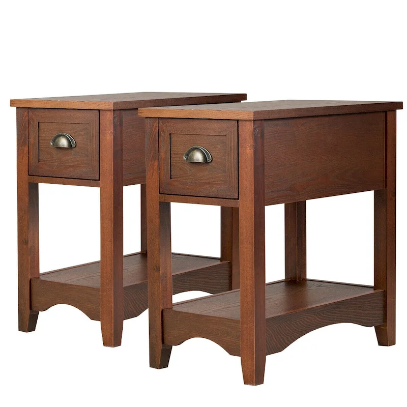 Gymax Set of 2 Contemporary Side End Table Compact Table w/ Drawer - 13  X 22  X 23  (L X W X H)