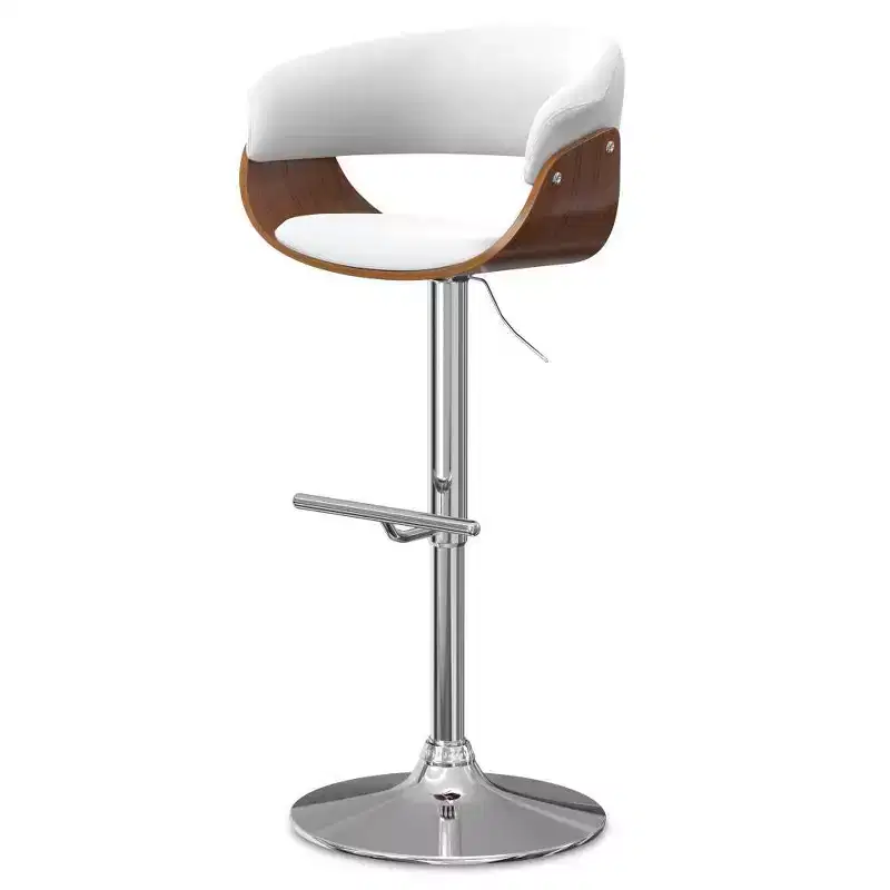 WyndenHall Caylor Adjustable Swivel Barstool White: Oval Faux Leather, Steel Legs, Foam Padded Back