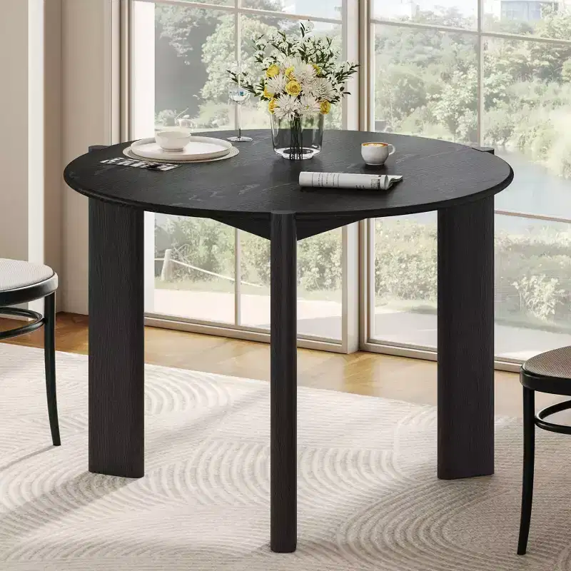 42 Inch Round Black Dining Table, Suitable For Multiple People Dining At The Same Time, Suitable For Both Dining And Living Rooms