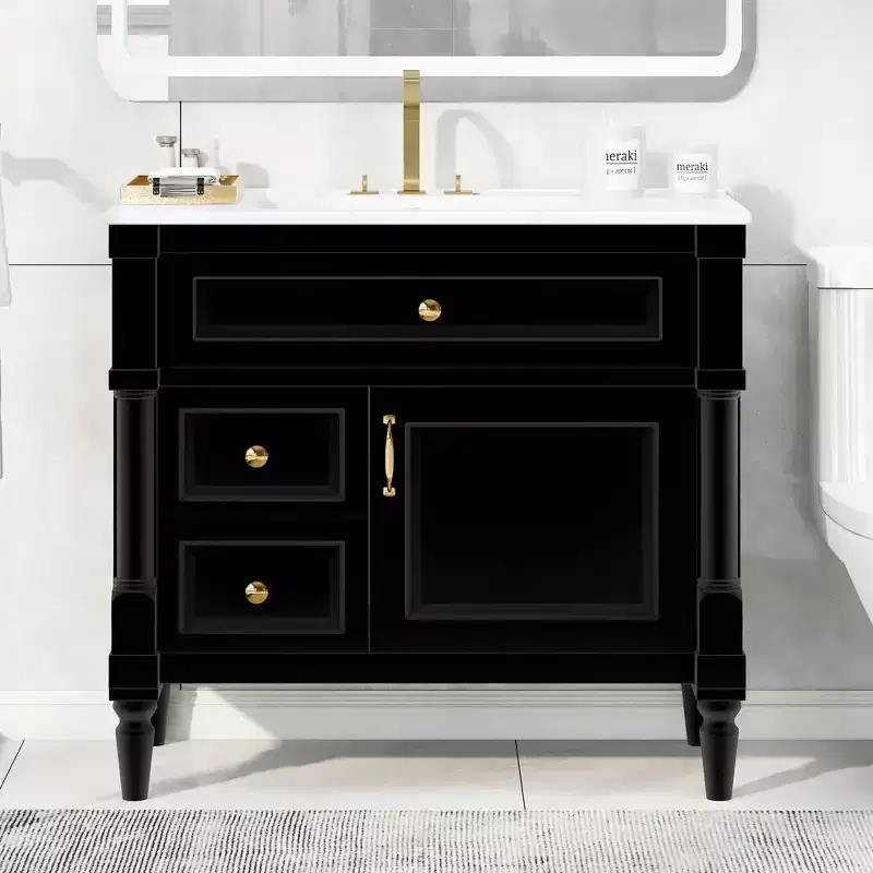 MAYEERTY 24 Bathroom Vanity with Sink Solid Wood MDF 2 Drawers 1 Door Adjustable Shelf Gray