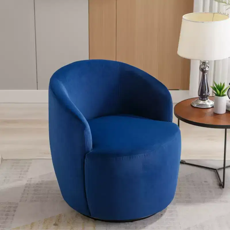 Velvet Fabric Swivel Accent Armchair Barrel Chair With Black Powder Coating Metal Ring, Blue