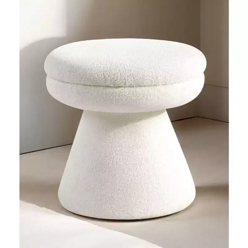 TUYOHW 17.5 Mushroom Shape Accent Stool,Round Top Teddy Fabric Ottoman with Pedestal Base,Shearling-Like Pouf for Living Room,Bedroom,Entryway