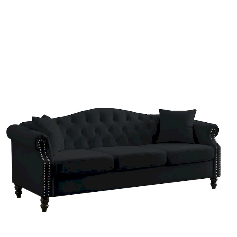 Chesterfield 3-Seater Upholstered Tufted Sofa with Rolled Arms and Nailhead