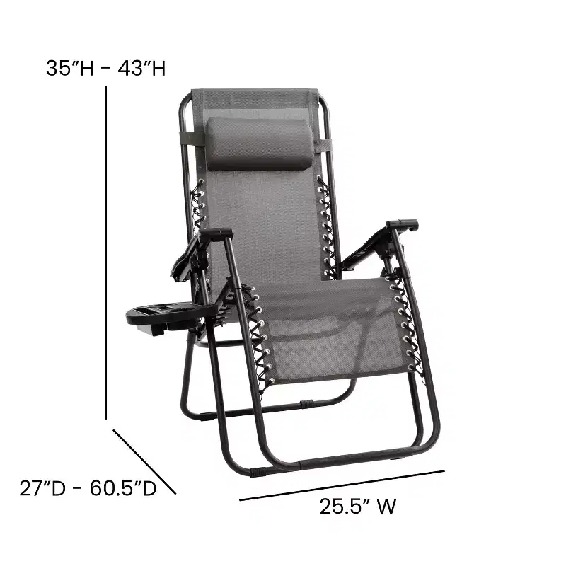 Merrick Lane Set of 2 Folding Mesh Upholstered Zero Gravity Chair with Removable Pillow and Cupholder Tray