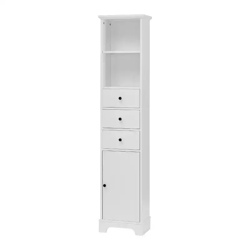 Tall Bathroom Cabinet with 3 Drawers and Adjustable Shelves