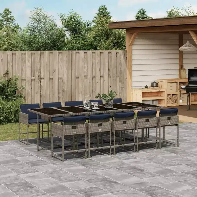 vidaXL Patio Dining Set Set of 10 Gray PE Rattan 10-seater Foldable