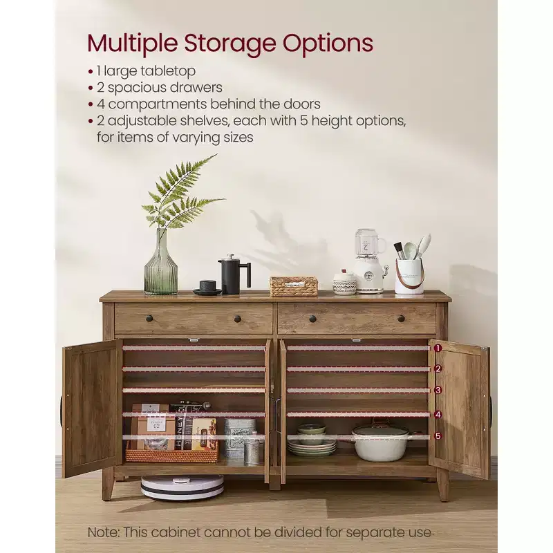 Coffee Bar Cabinet, Kitchen Storage Cabinet with 2 Drawers, Farmhouse Cabinet Sideboard with Adjustable Shelves for Kitchen
