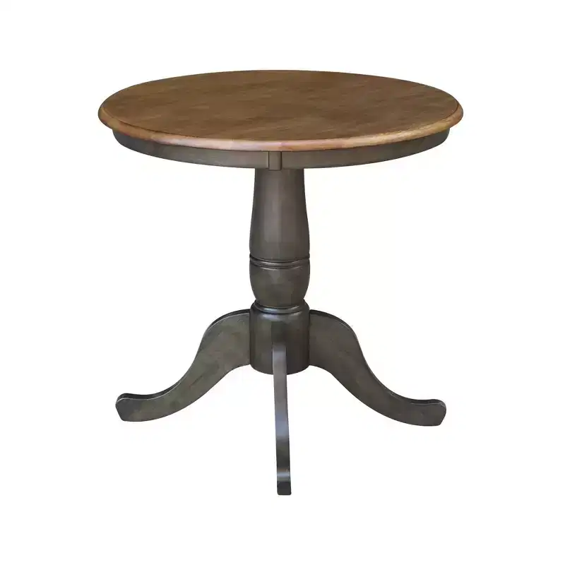 29" Clause Round Top Pedestal Dining Table Hickory Brown - International Concepts: Solid Wood, Mid-Century, 4-Seater
