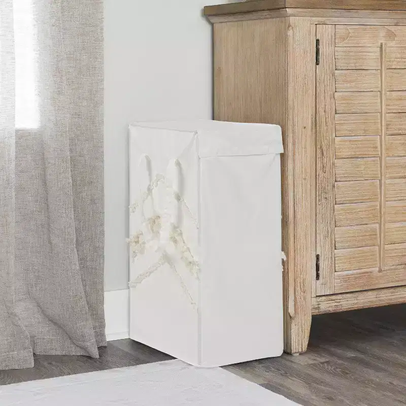Foldable Laundry Hamper with Handles, Ivory