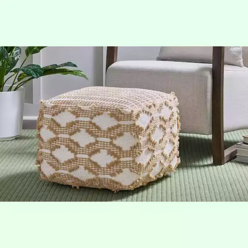 Rowan Hand Woven Cotton/Jute Square Pouf Ottoman