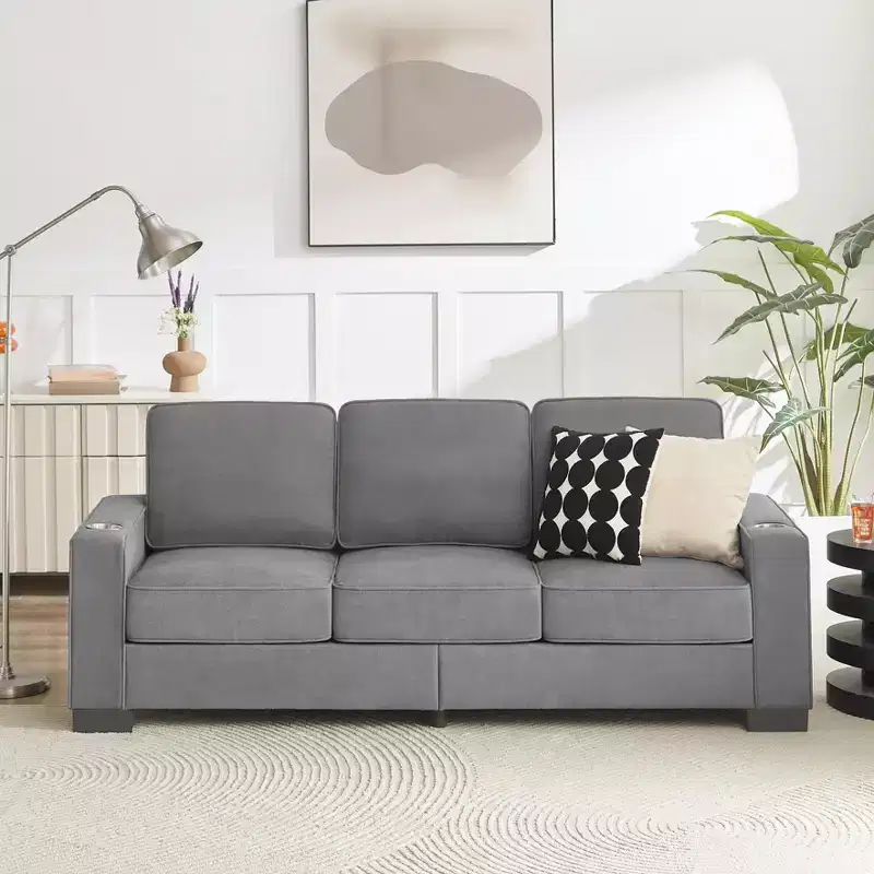 83.86 inch Modern Snowfleece Fabric Sofa with 3 Seater for Living Room Bedroom Office Gray