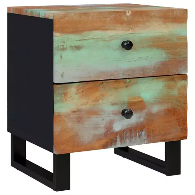 Industrial Bedside Cabinet with Reclaimed Wood & Iron Legs, Multicolour