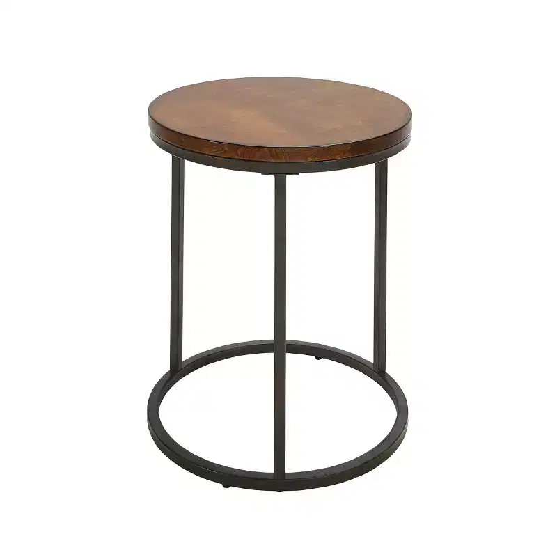 Carolina Living 18" Edie Round Thick Top Accent Table Chestnut Brown/Silver: Metal Frame, Wood Veneer Top, 26" High