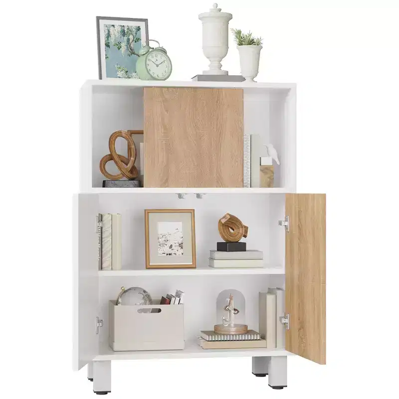 Buffet Sideboard Cabinet C White Wooden Storage Console with Sliding Barn Door & Adjustable Shelves for Kitchen, Entryway, Dining & Living Room