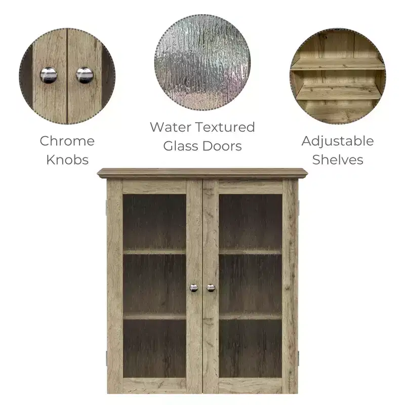Connor Removable Two-Door Wall Cabinet with Adjustable Shelves, Walnut