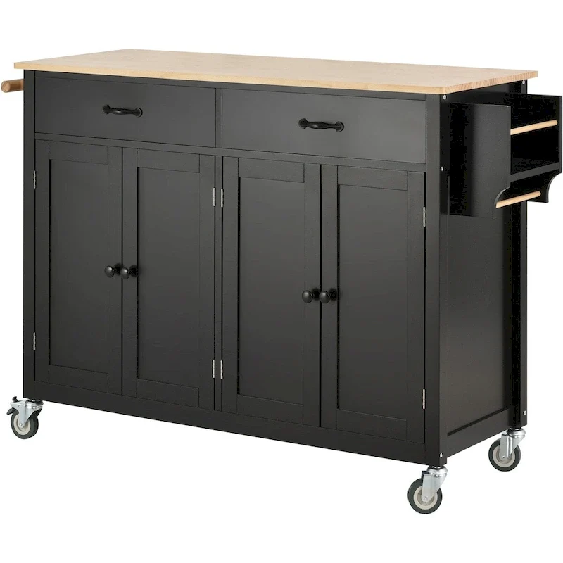 Kitchen Island Cart with Solid Wood Top and Locking Wheels