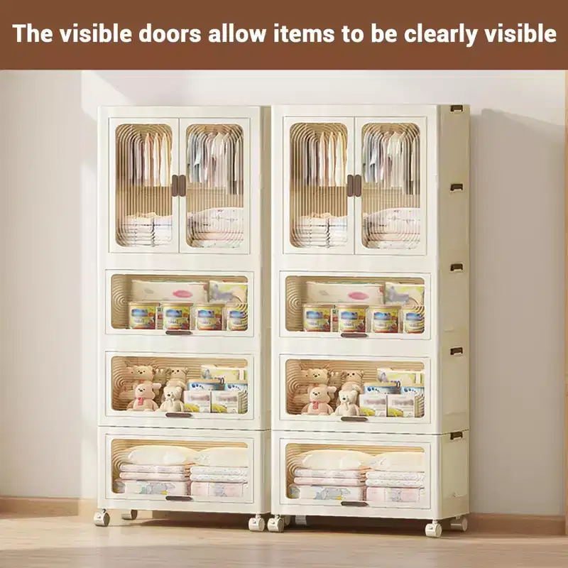 4 Tier Portable Kids Wardrobe Closet with Hanging Rod & Shelves - Foldable Children's Storage Organizer for Clothes, Toys, Books (White)