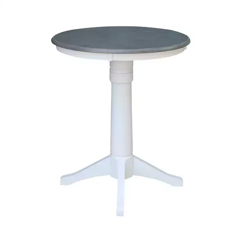 36" Counter Height Lane Round Pedestal Table White/Heather Gray - International Concepts: Solid Wood, Non-Extension