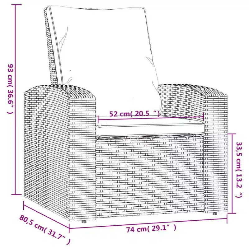 vidaXL Garden Reclining Chair PE Rattan Single Sofa