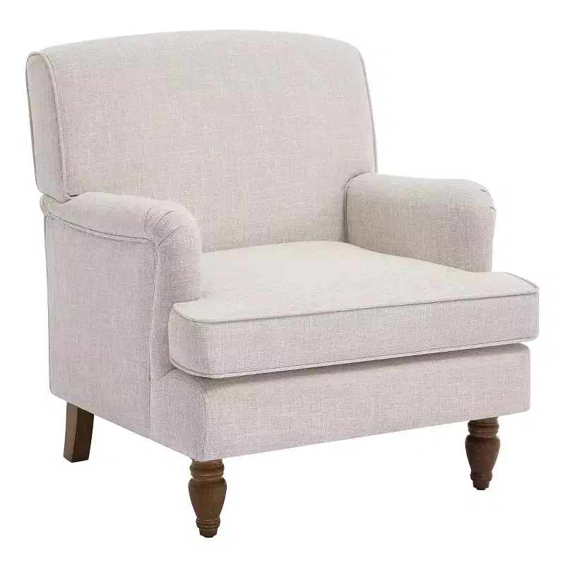 Polibi Linen-Blend Armchair with Rolled Arms & Turned Solid Wood Legs