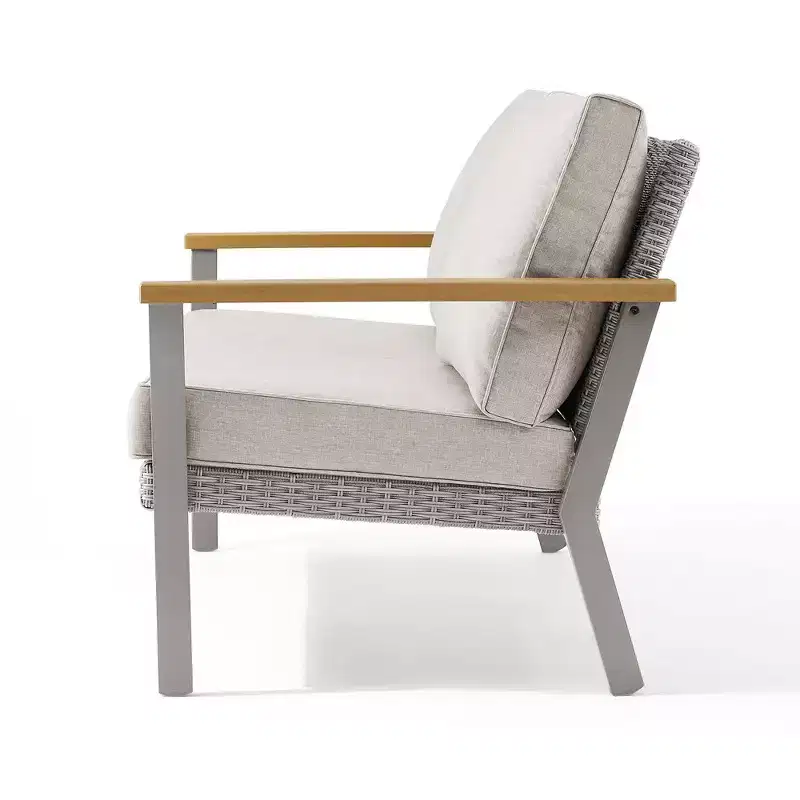 SONGMICS HOME Sencillo Collection - Loveseat, 2-Seat Sofa, Lounge Chair, Patio Seat, with Faux Wood Armrests,Gray and Beige