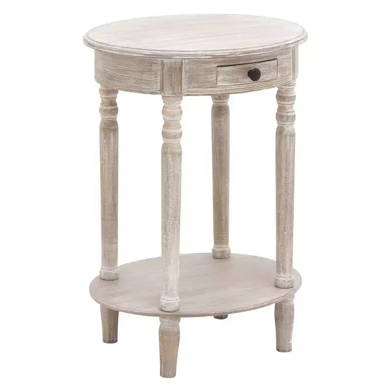 Olivia & May Wood Oval Accent Table Taupe: Farmhouse Style, Single Drawer, Indoor Use, Shelf Storage