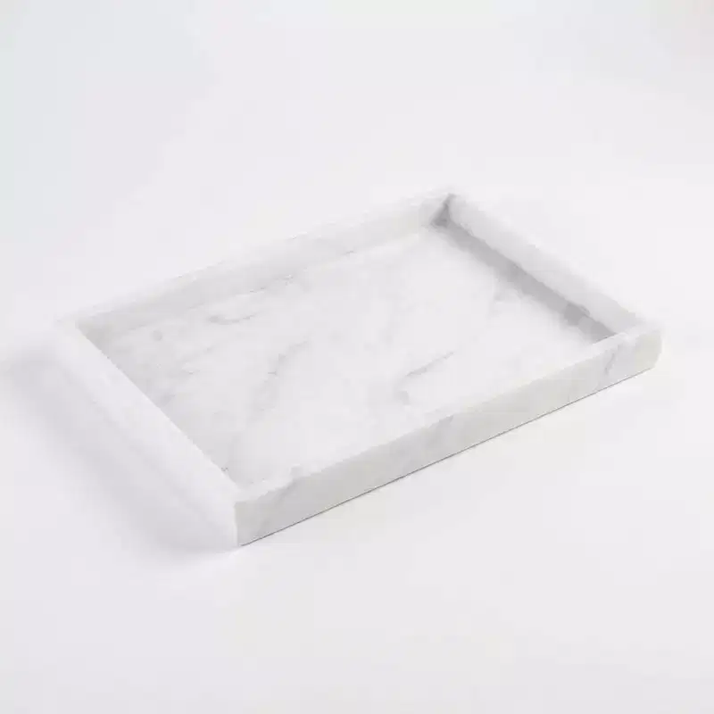 Elegant Natural Marble Jewelry Tray Organizer, Mom's Day Gift Genuine Marble Stone Tray for Vanity Bathroom Home Decor