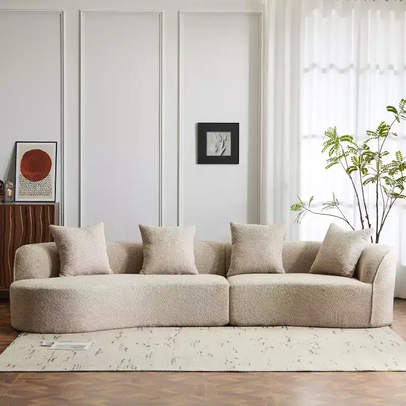 Christopher Knight Home Hailey 126 Modern Boucle Upholstered 5 Seater Curved Sectional Sofa with Pillows