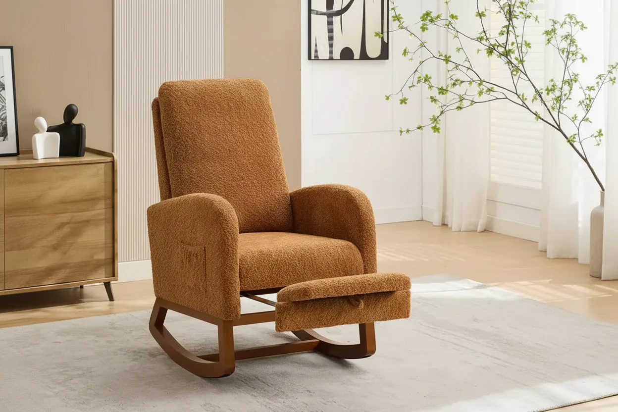 Rocking Accent Chair with High Back, Side Pocket & Retractable Footrest
