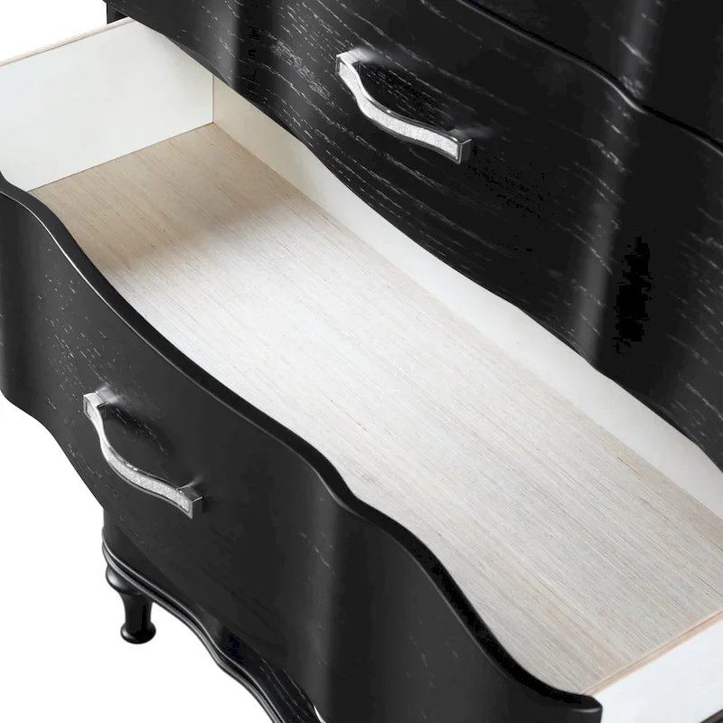 Black / Silver Glam 3-Drawer Nightstand, for 1