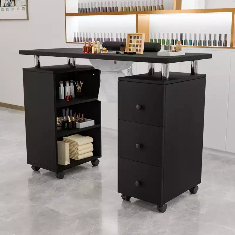 42.5 in. MDF 3-Drawer Manicure Table with Dust Collector and Side Cabinet