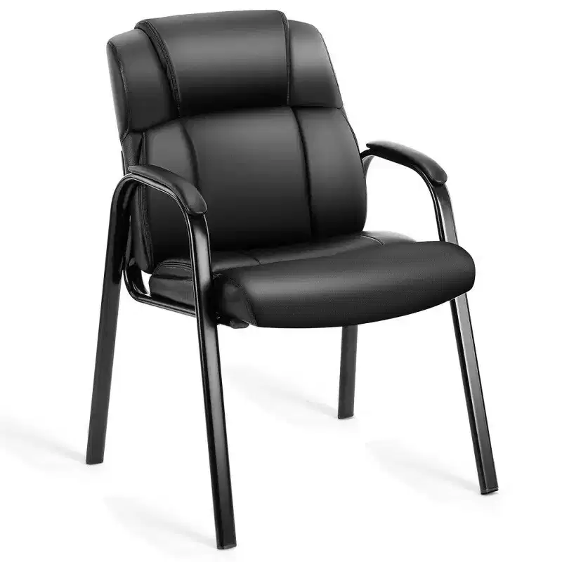 Reception Chair No Wheels, Classic PU Leather Guest Chair with Metal Legs, 250LB Capacity