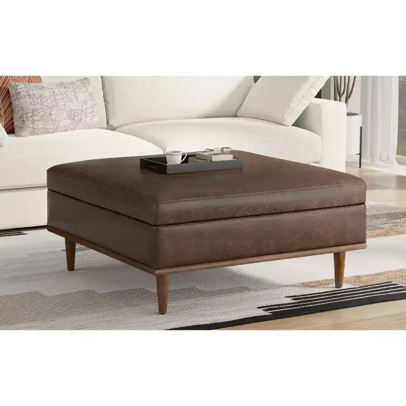 38 inch Wide Transitional Contemporary Square Table Ottoman