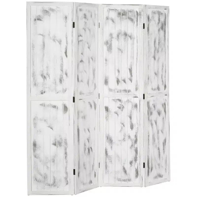 MAYEERTY 4 Panel Room Divider Folding Privacy Screen Wood Grain Design White 63.25x67x0.75