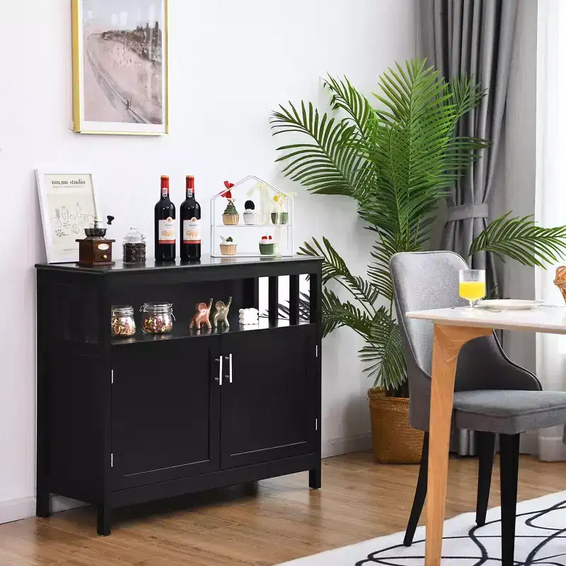 Kitchen Buffet Server Sideboard Storage Cabinet with 2 Doors & Shelf White/Black/Gray