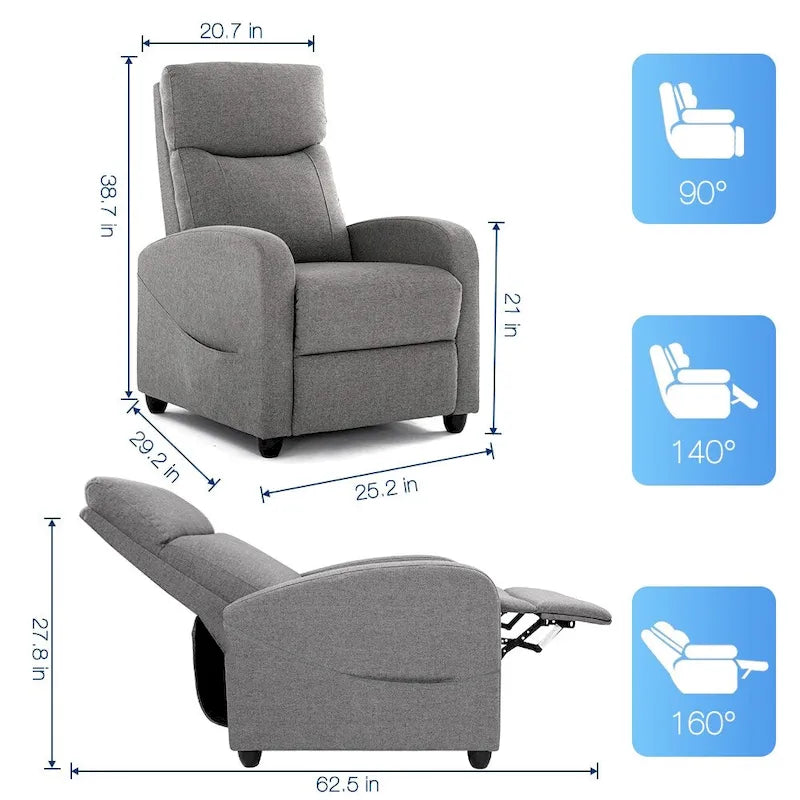 Massage Recliner Push Back Reclining Chair Home Theater Recliner Armchair