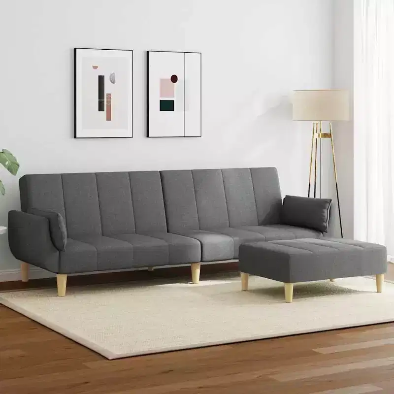 Sofa Bed Dark grey Polyester, wood, plastic, foam 2-seater