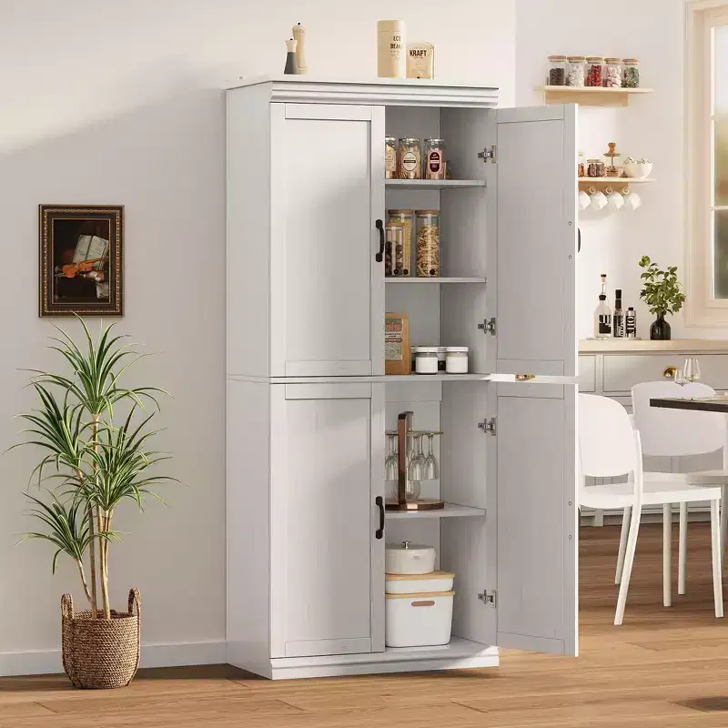 Tall Storage Cabinet, Freestanding Pantry Cabinet with Adjustable Shelves and Doors, 70-Inch Kitchen Cupboard
