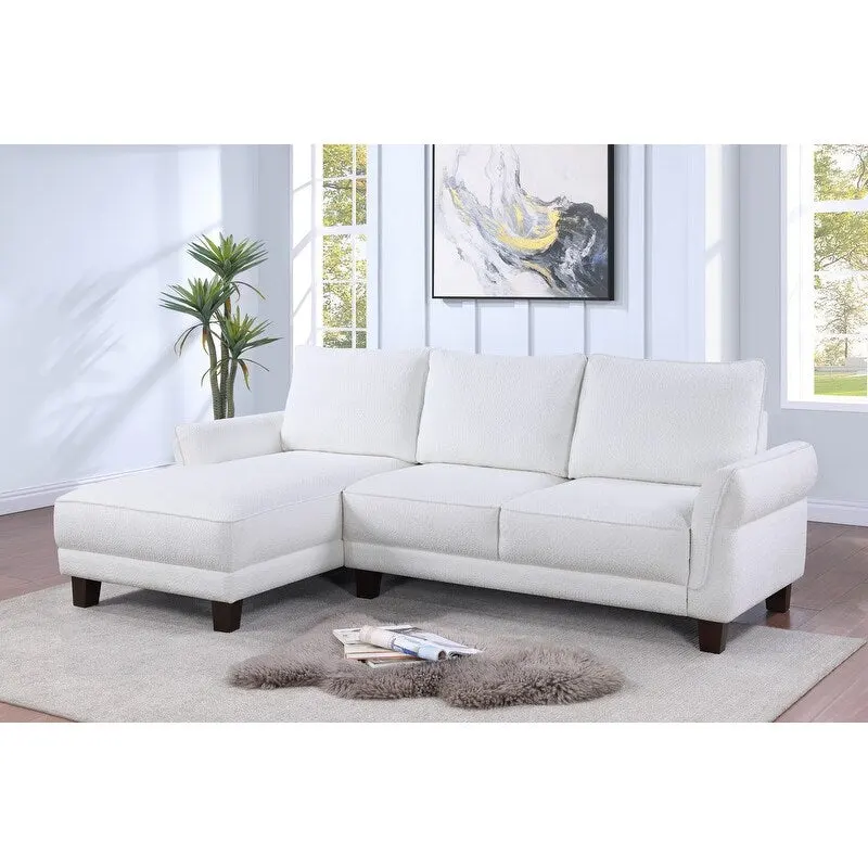 White / Gray Sherpa Sectional Sofa with Left-Facing Chaise, Seats 3–4