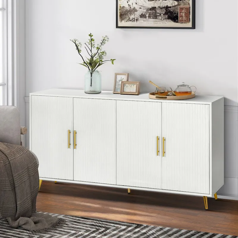 Accent Four Door Wood with Adjustable Shelves Storage Cabinet