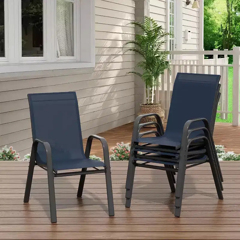 Stackable High-Back Patio Dining Chairs, Durable Metal Frame, Weather Resistant, for Garden, Deck, Backyard