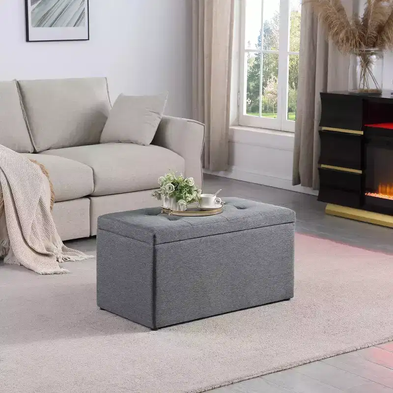 Okak Modern Bench with Storage and Ample Storage Space, Ottoman Foot Rest with Padding Seat, Entryway Bench for Living Room, Bedroom, Dark Gray